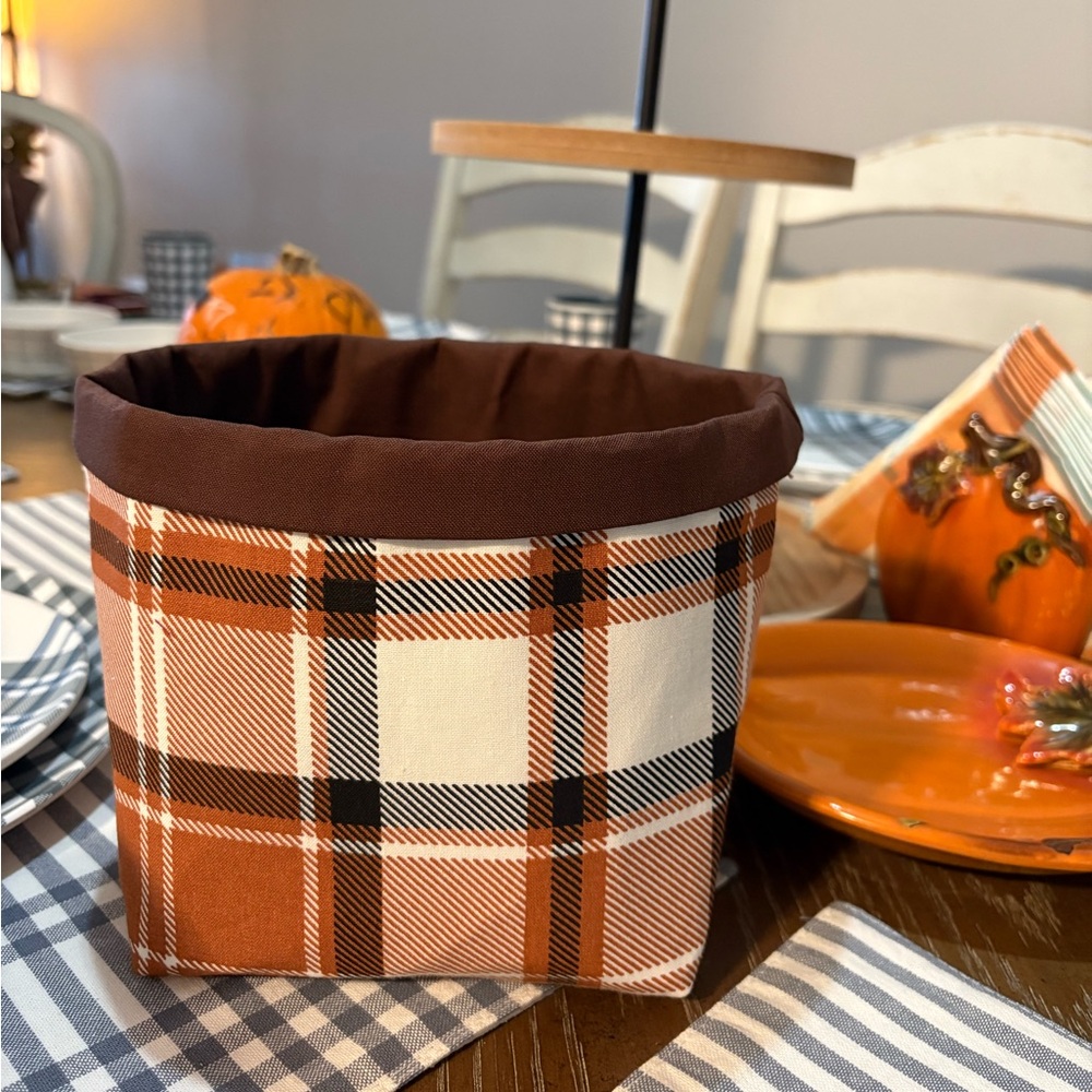 Fall Fabric Plaid Brown Baskets / Fall Decor / Storage and Organizer Bin